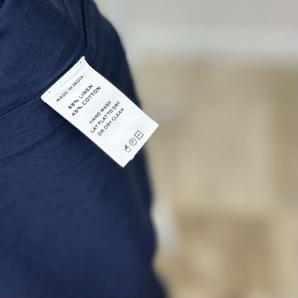 Hill House The Mila Dress Linen Navy Blue Eyelet Mini One Shoulder Small NWT - Picture 10 of 10